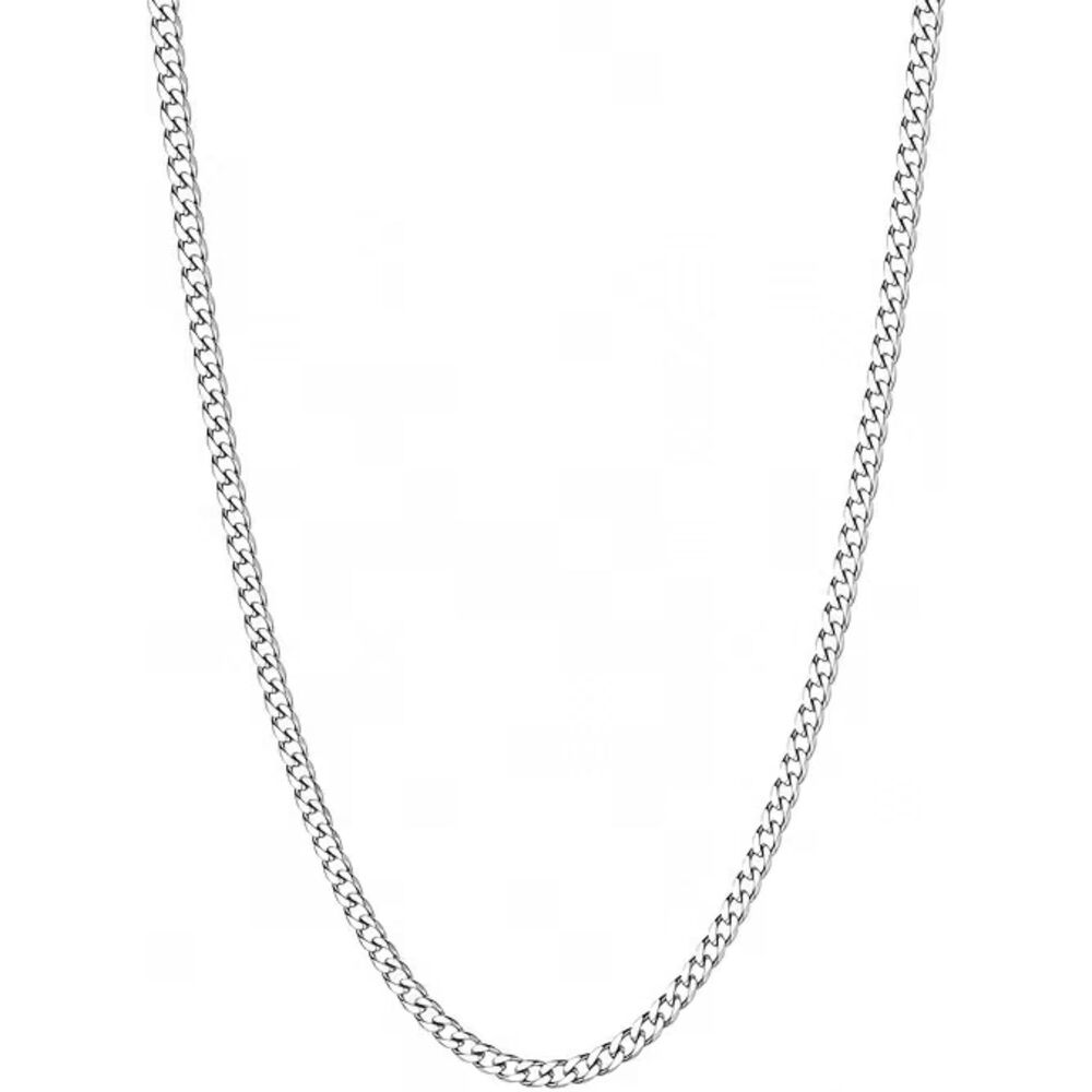 Mens Silver Cuban Link Chain Necklace 5mm 24" 316L Stainless Steel Diamond Cut